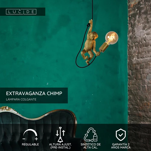 Lucide EXTRAVAGANZA CHIMP - Lámpara colgante - Ø 17,6 cm - 1xE27 - Negro - USP